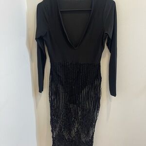 Boohoo Black Long Sleeve Lace Dress